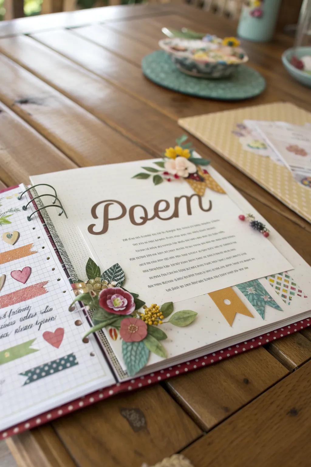 The scrapbook aesthetic bestows a tailored, handcrafted character to poems.