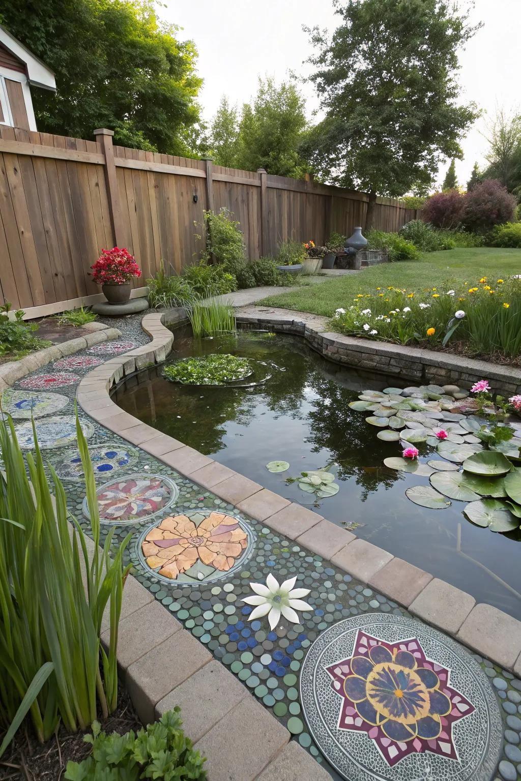 Charming pathways leading around a picturesque pond.