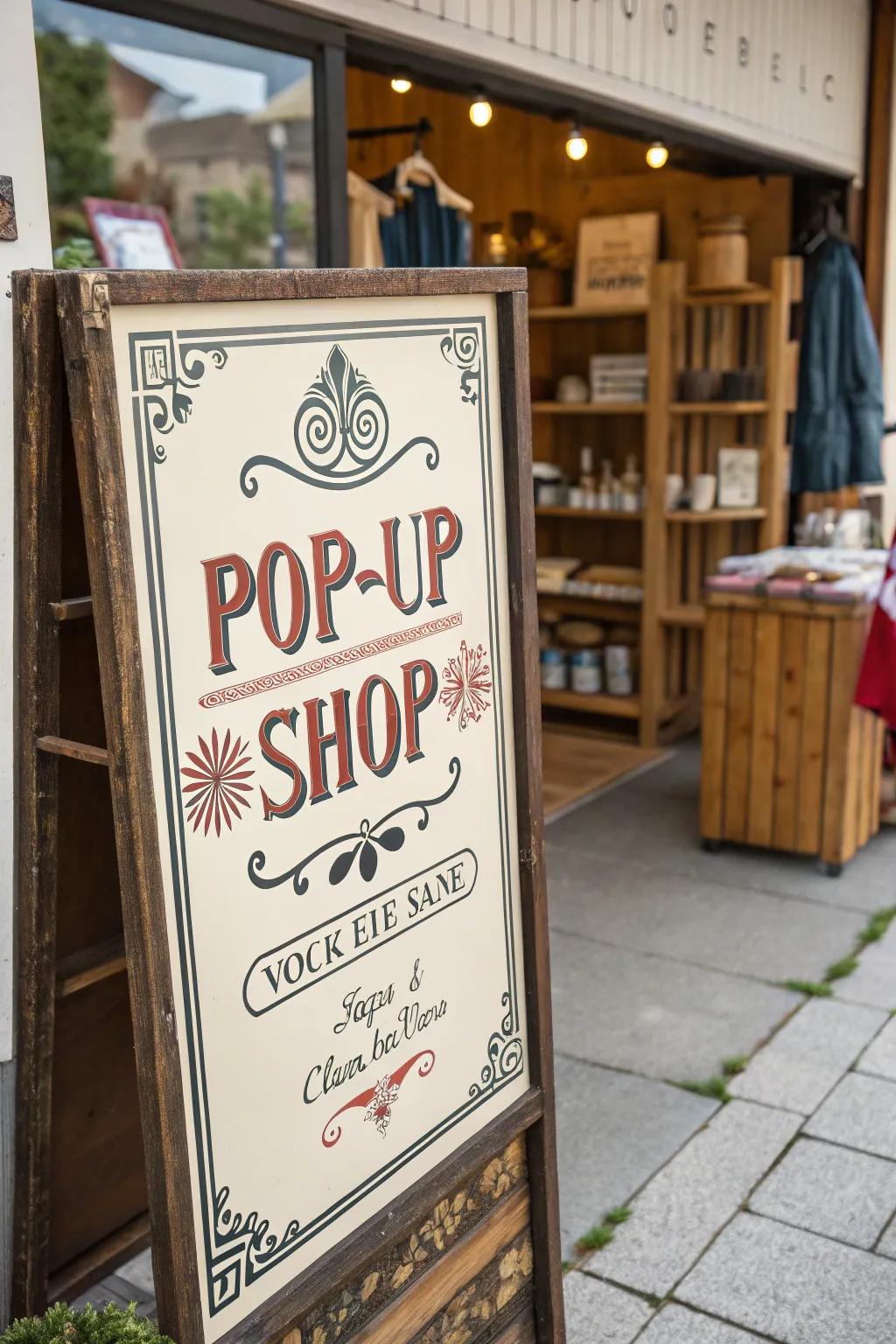 A classic-style sign that adds allure and nostalgia to the pop-up.
