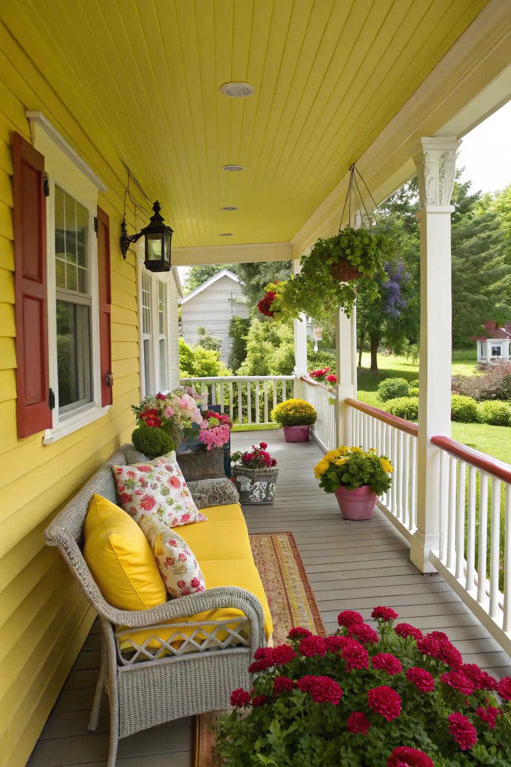 A vibrant yellow porch that radiates warmth and positivity.