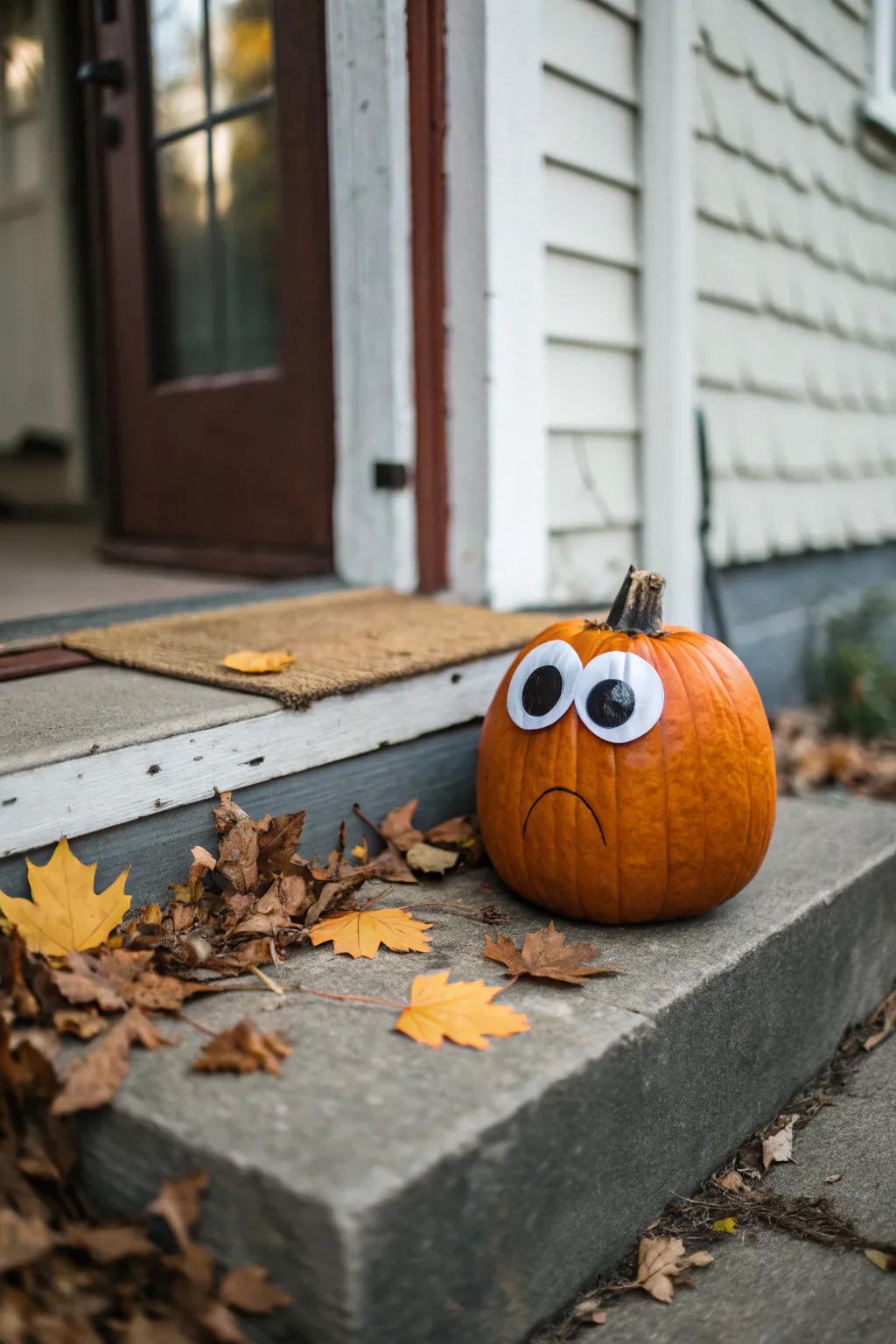 Googly eyes bring a playful personality to your pumpkin display.