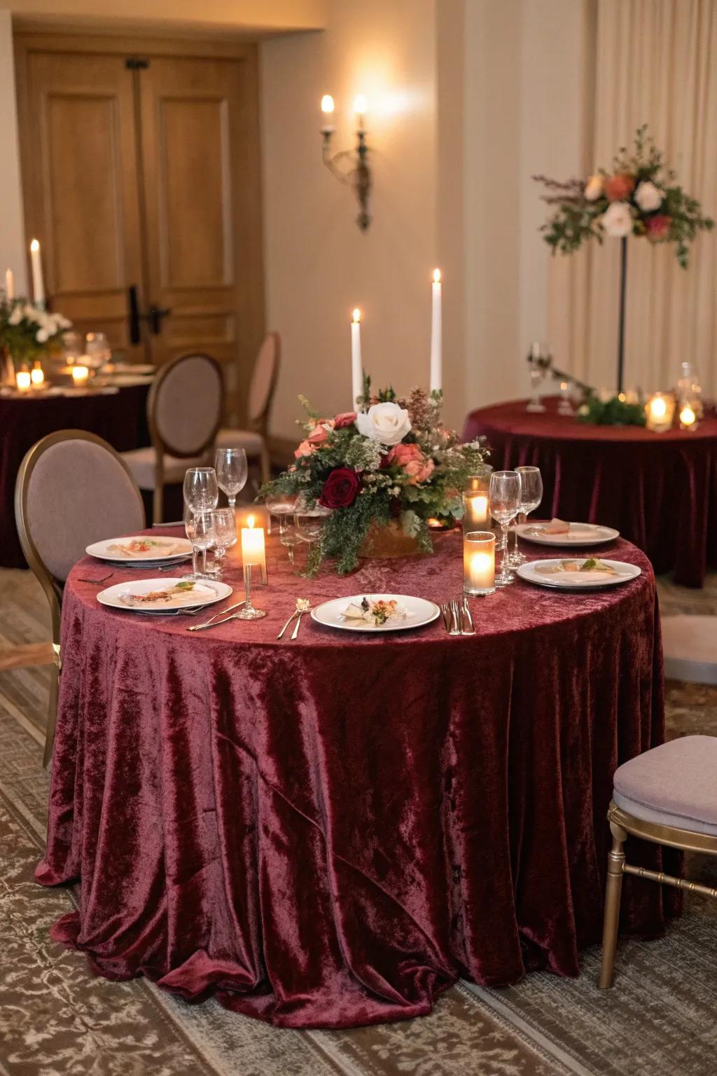 Sophisticated velvet cloth for a winter celebration.