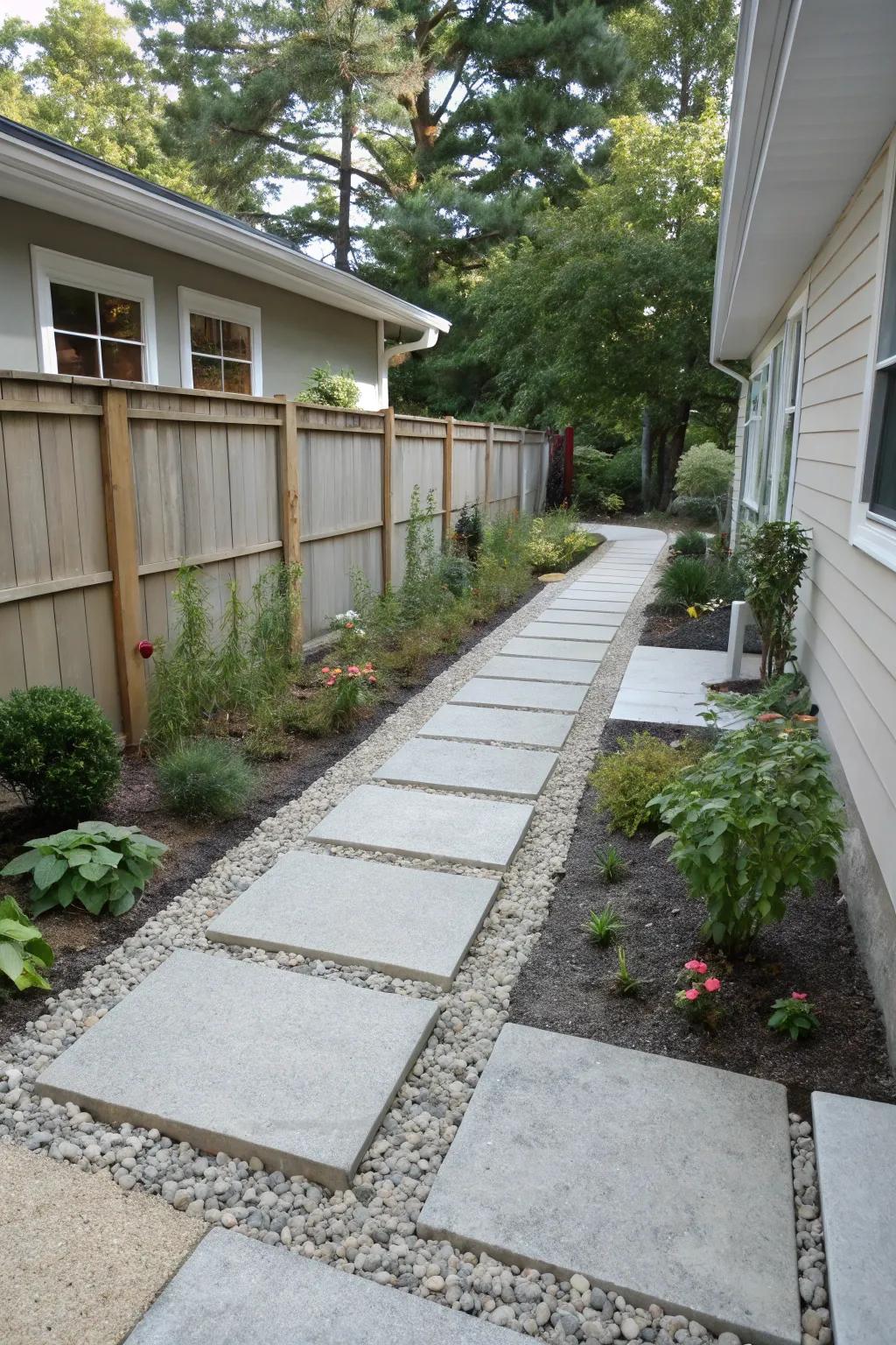 A Zen-inspired side yard fosters peace and relaxation.