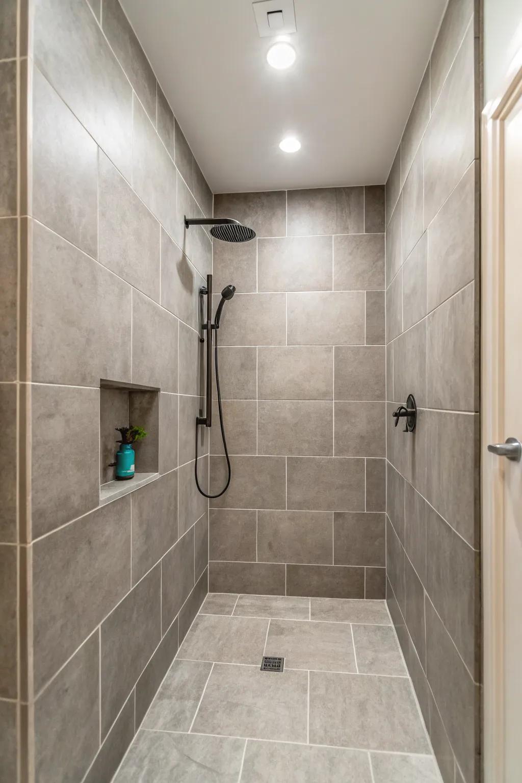 Large tiles foster a polished, uncluttered visual.