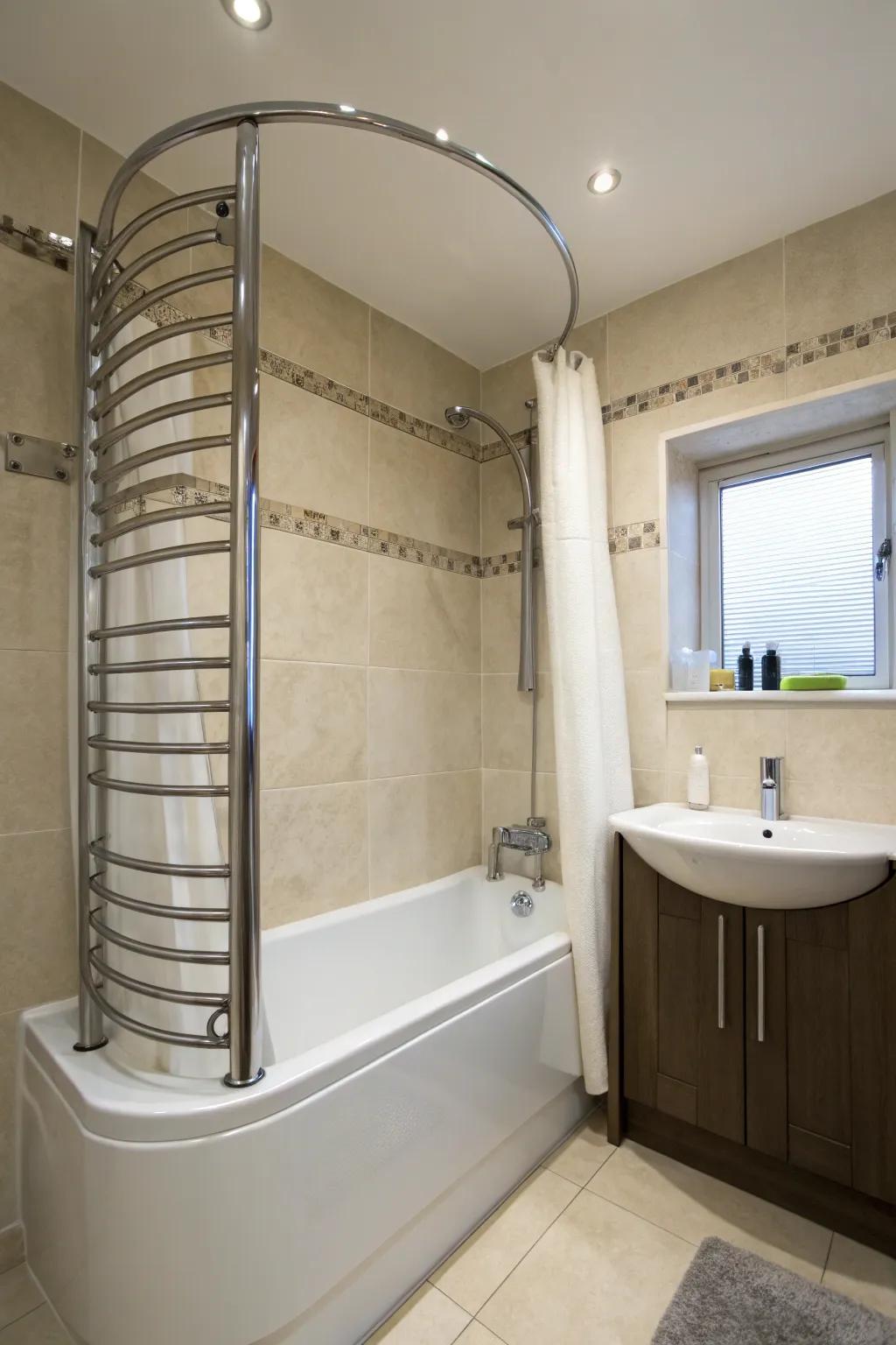 Bowed rods offer extra space and a chic touch.