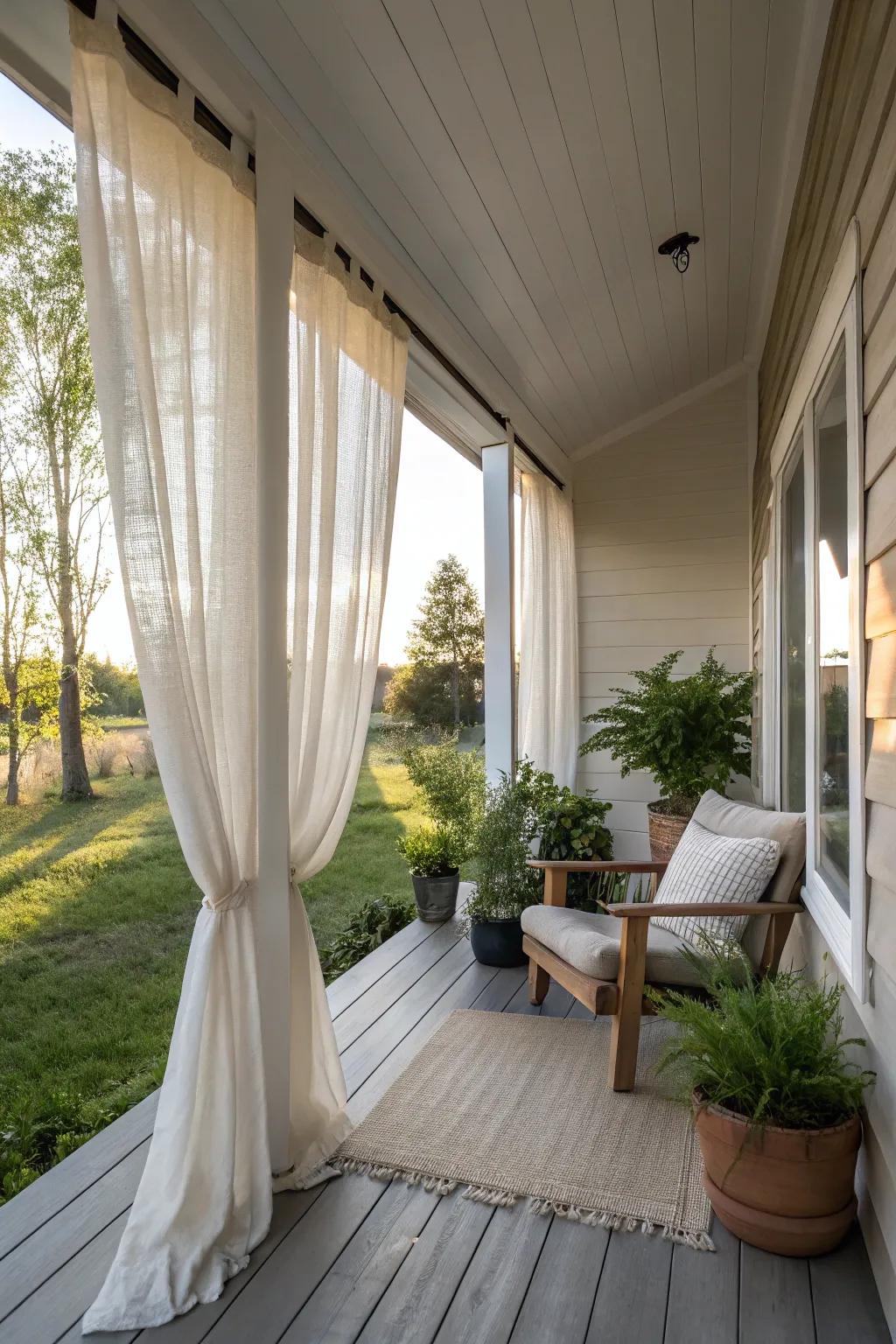 Linen curtains bring a touch of natural sophistication to your porch.