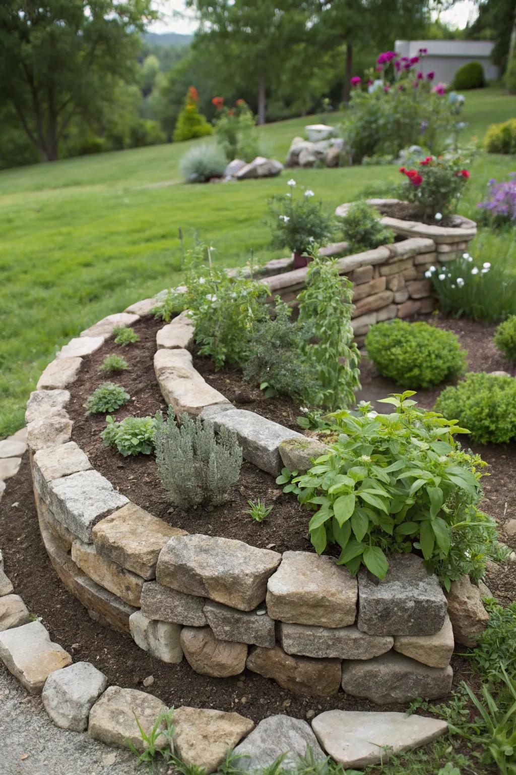 Spiral herb gardens provide a space-efficient means to cultivate a wide spectrum of herbs.