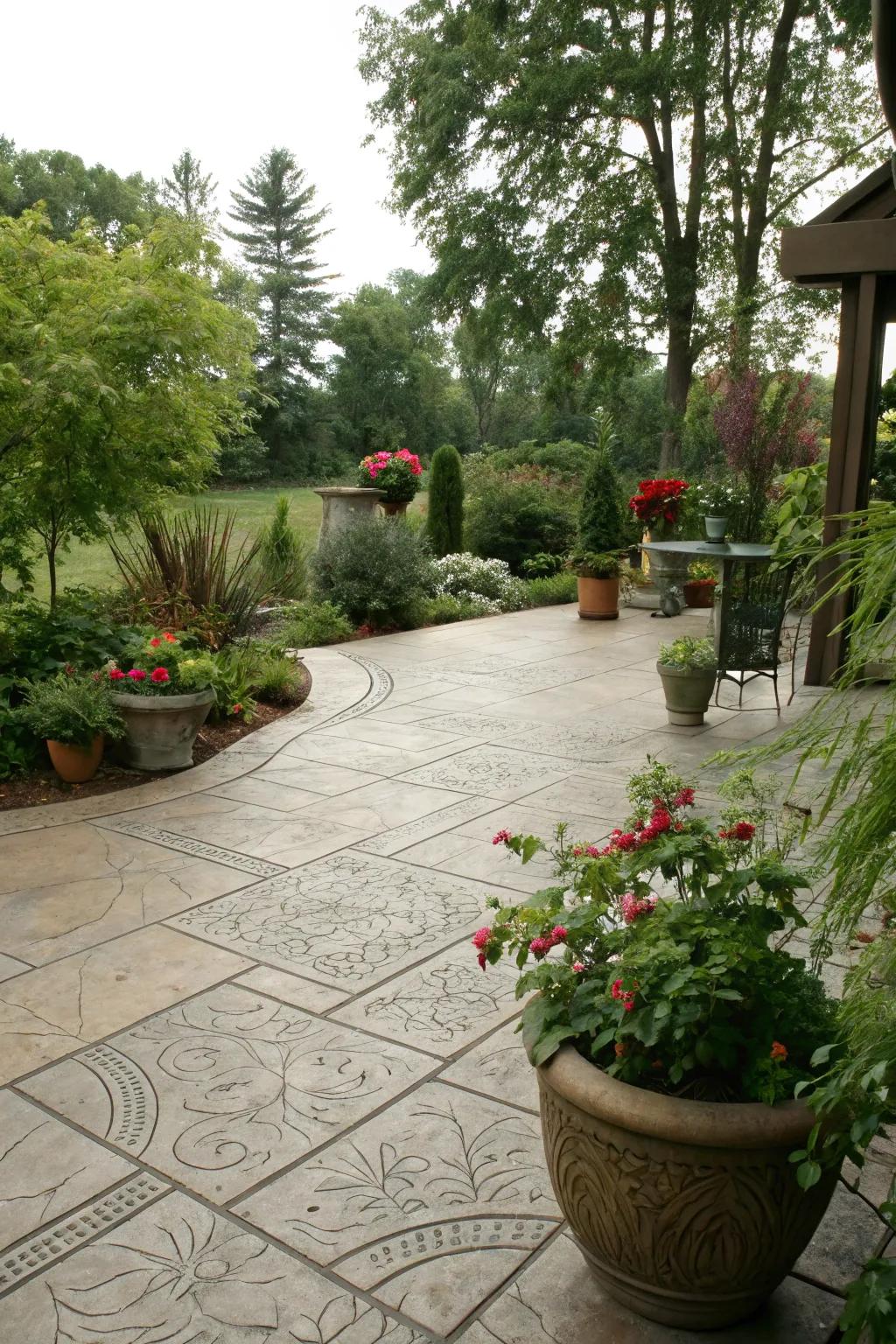 Greenery integration enhances the patio's natural beauty.