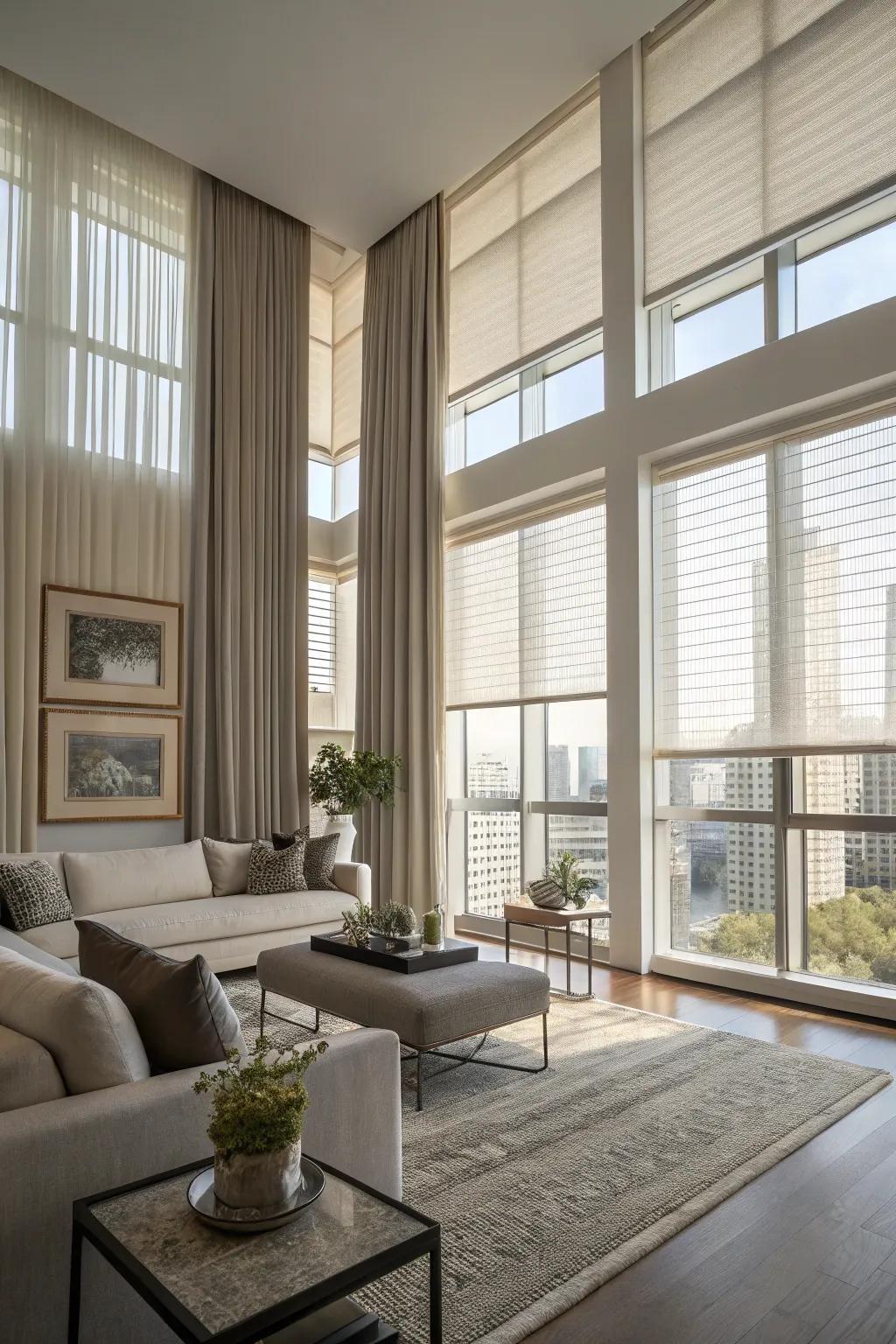 Mechanized blinds for easy style and convenience.
