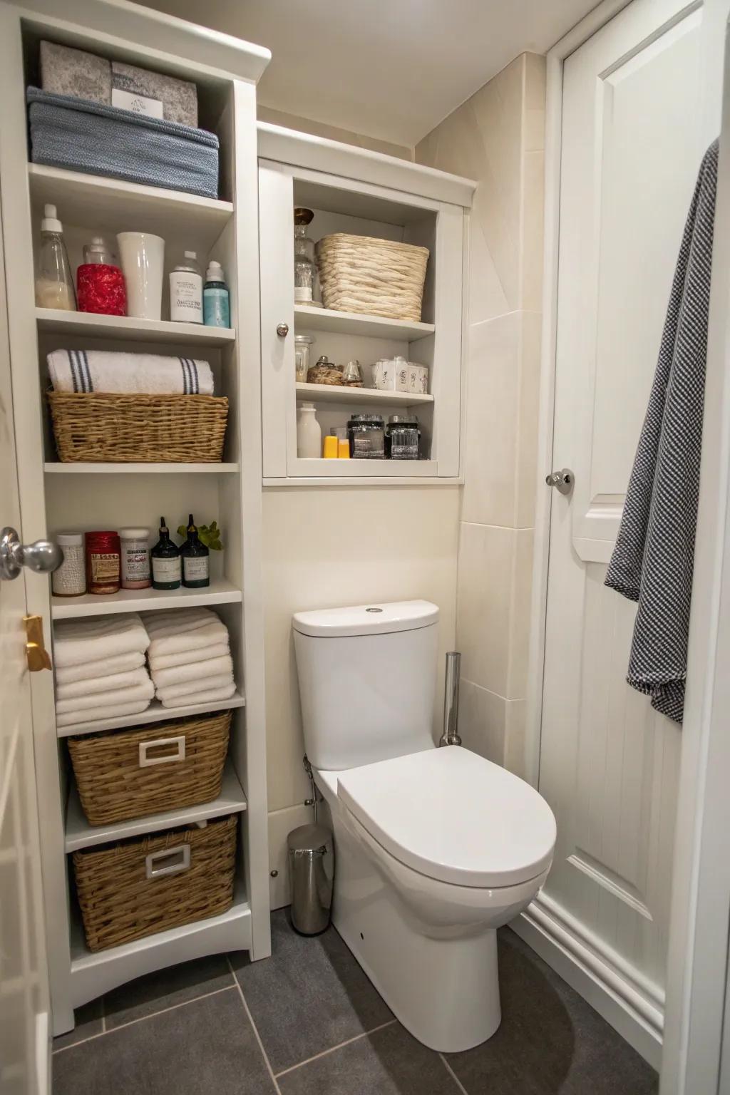 Smart, slim storage maximizing bathroom organization