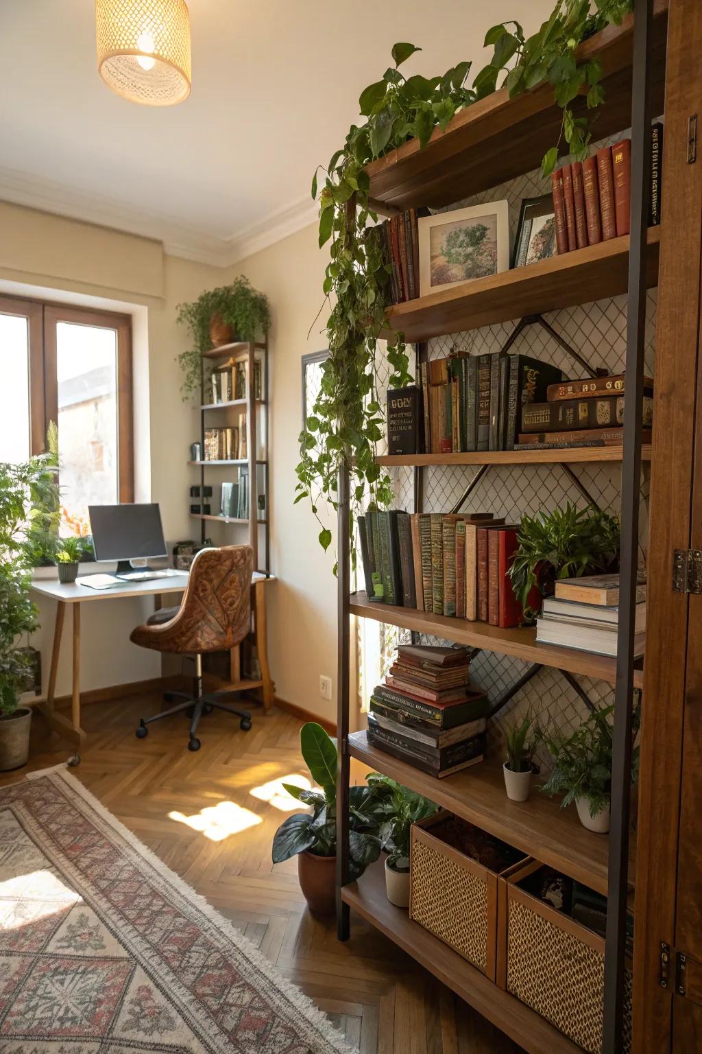 Shelves mix function with personal flair.