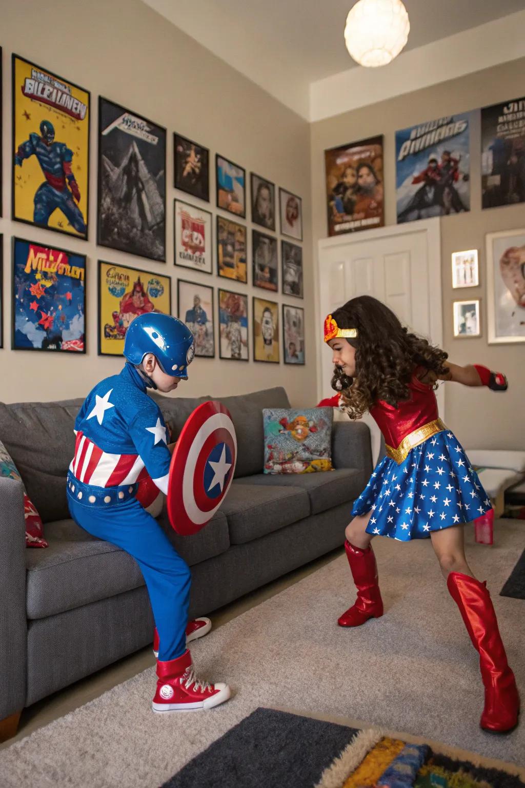 Ready for action: twins as superheroes.