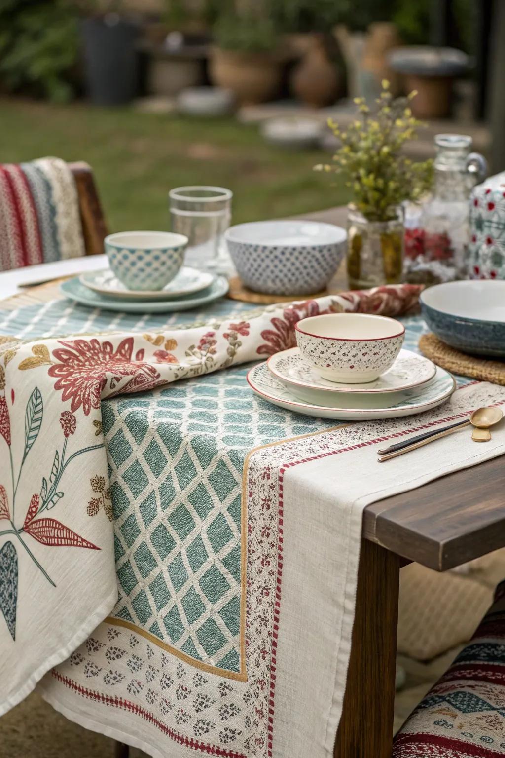 Mixing patterns and textures for a dynamic tablescape.