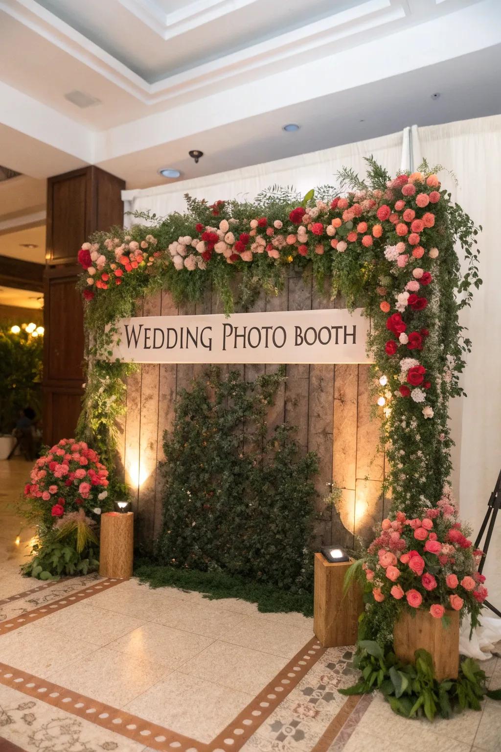 A personalized photo booth backdrop for wedding guests.