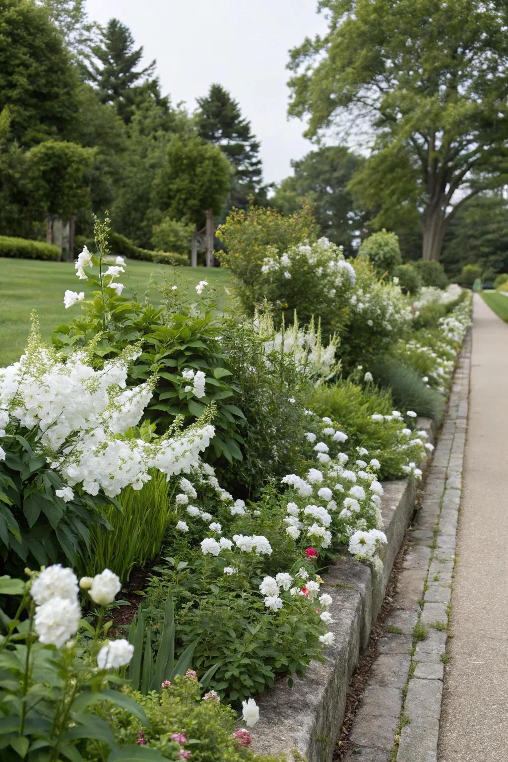 White flower outlines impart framework and sophistication to the garden.