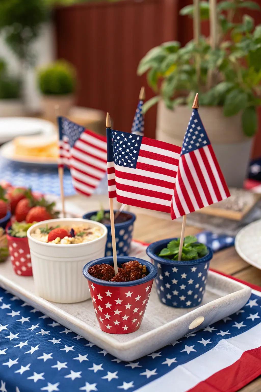 Miniature flags adding a patriotic flair