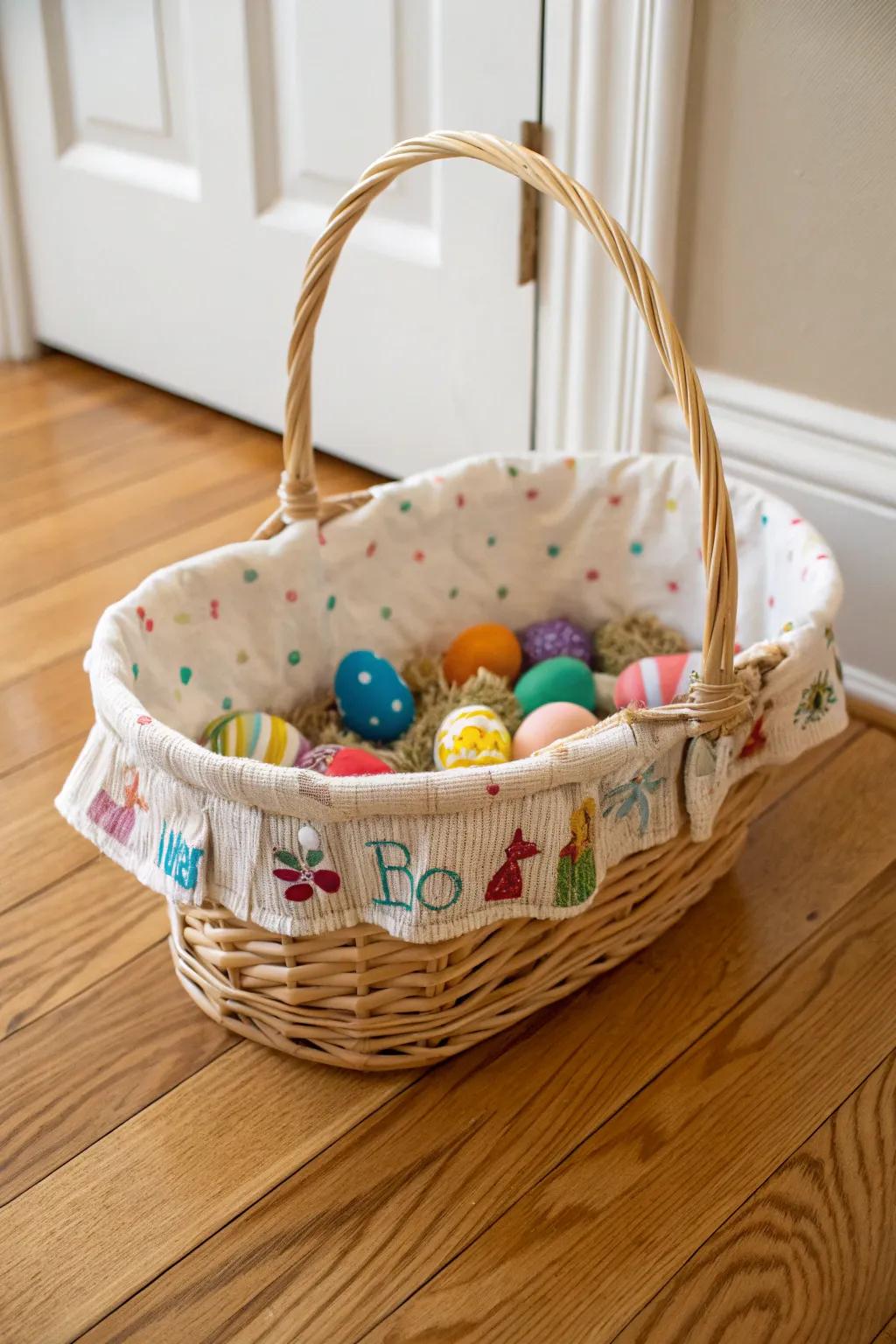 A unique personalized liner makes this Easter basket memorable.