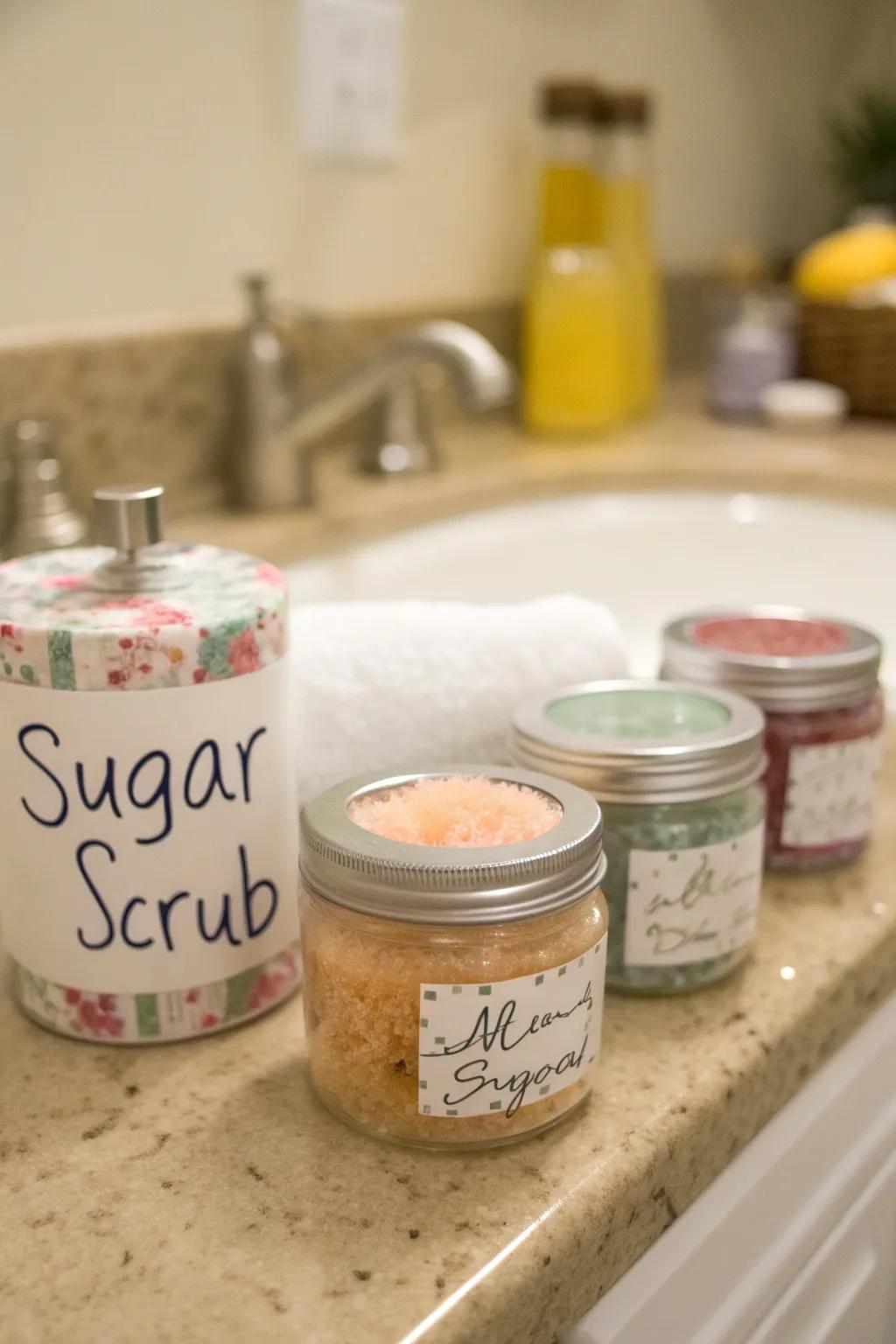 DIY sugar scrubs are a pampering gift your guests will love.