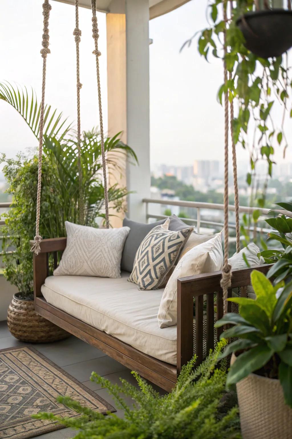 A daybed swing offers the ultimate relaxation spot.