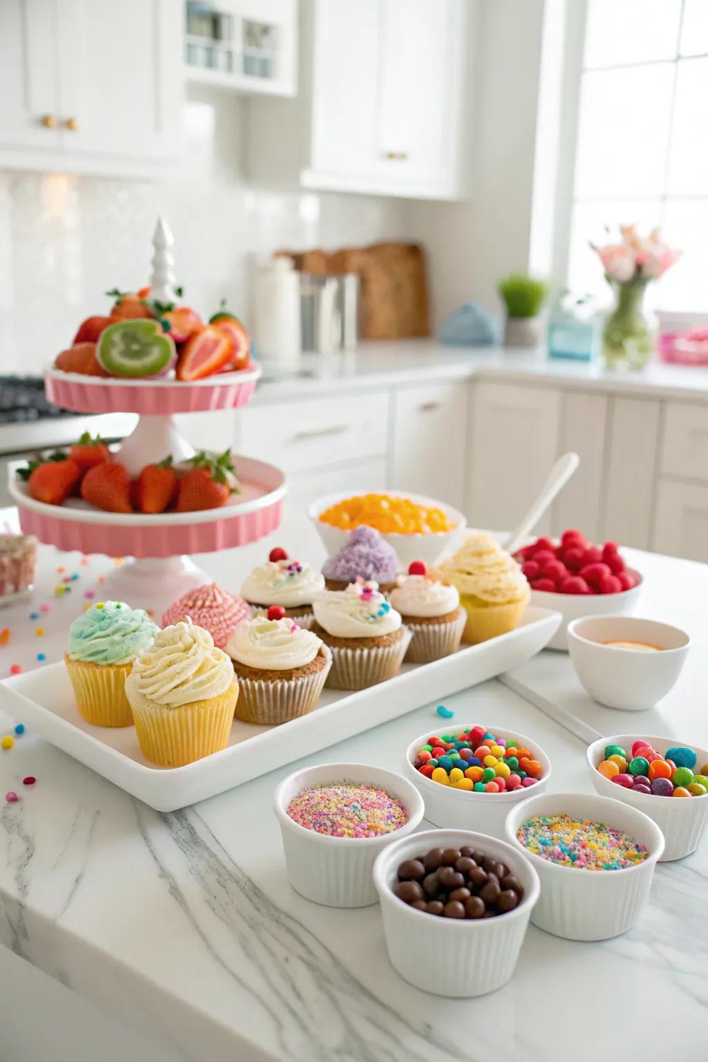 A delightful cupcake station for sweet creations.