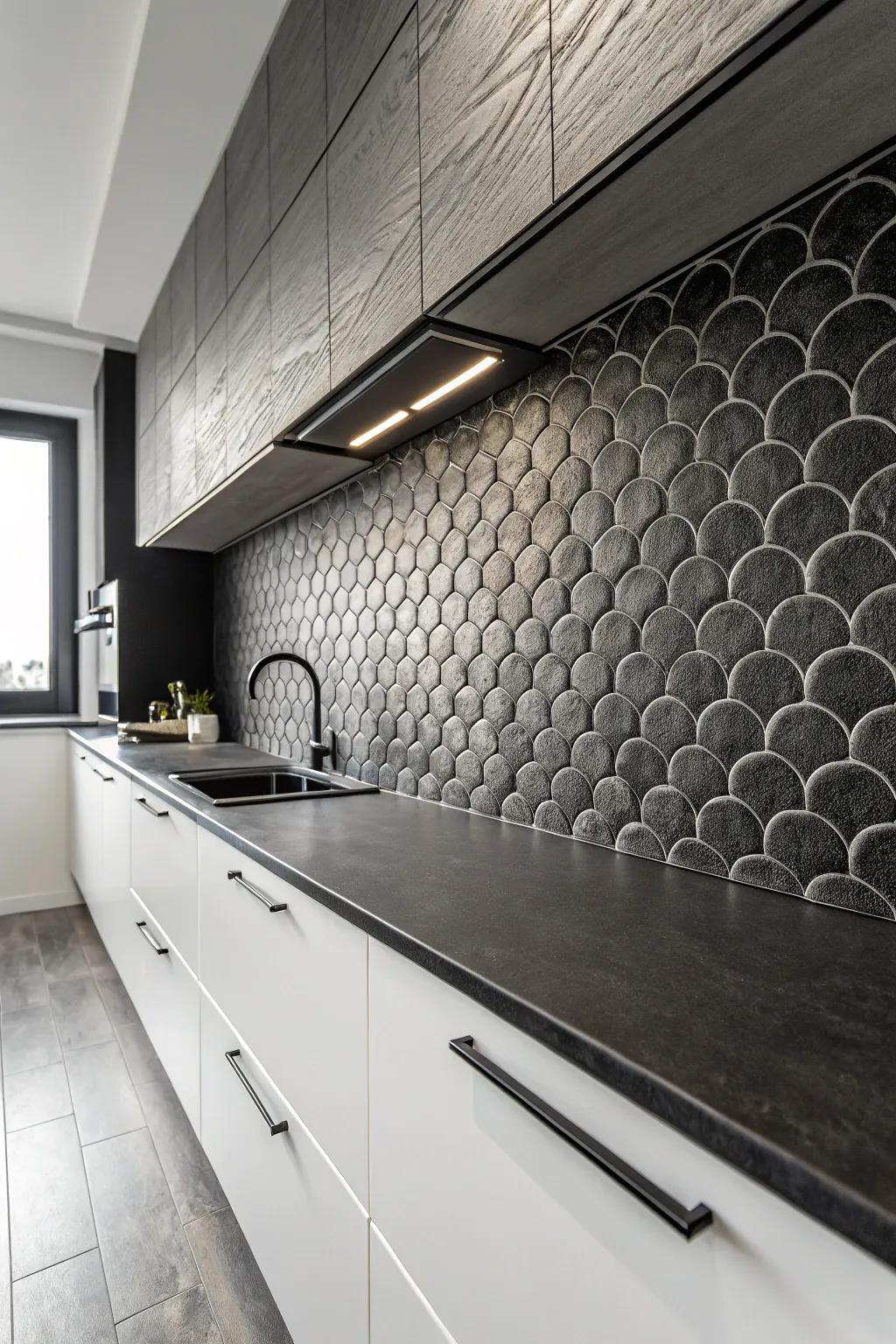 A textured backsplash adds interest to this kitchen design.