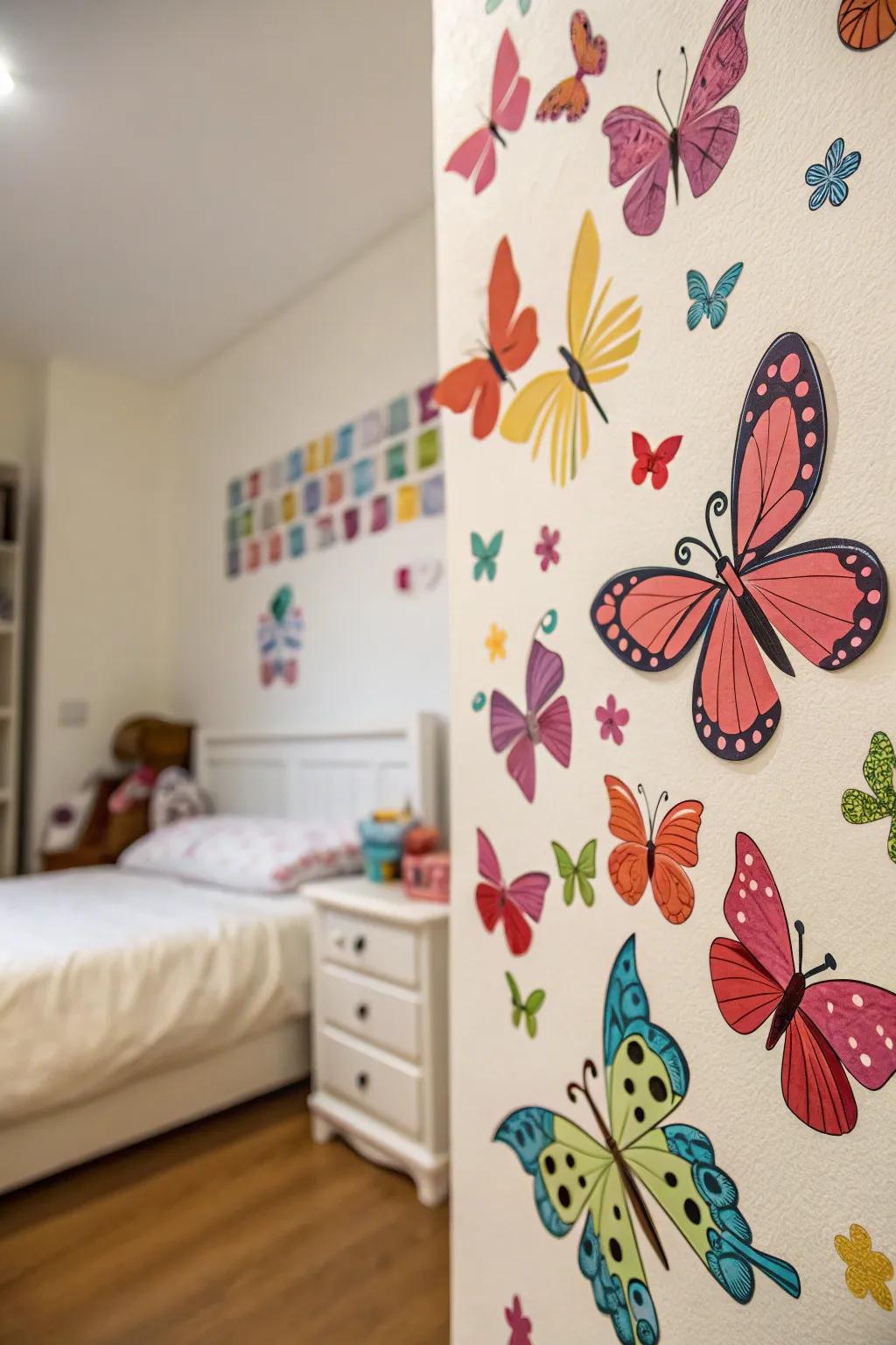 Create a whimsical atmosphere with butterfly wall stickers.