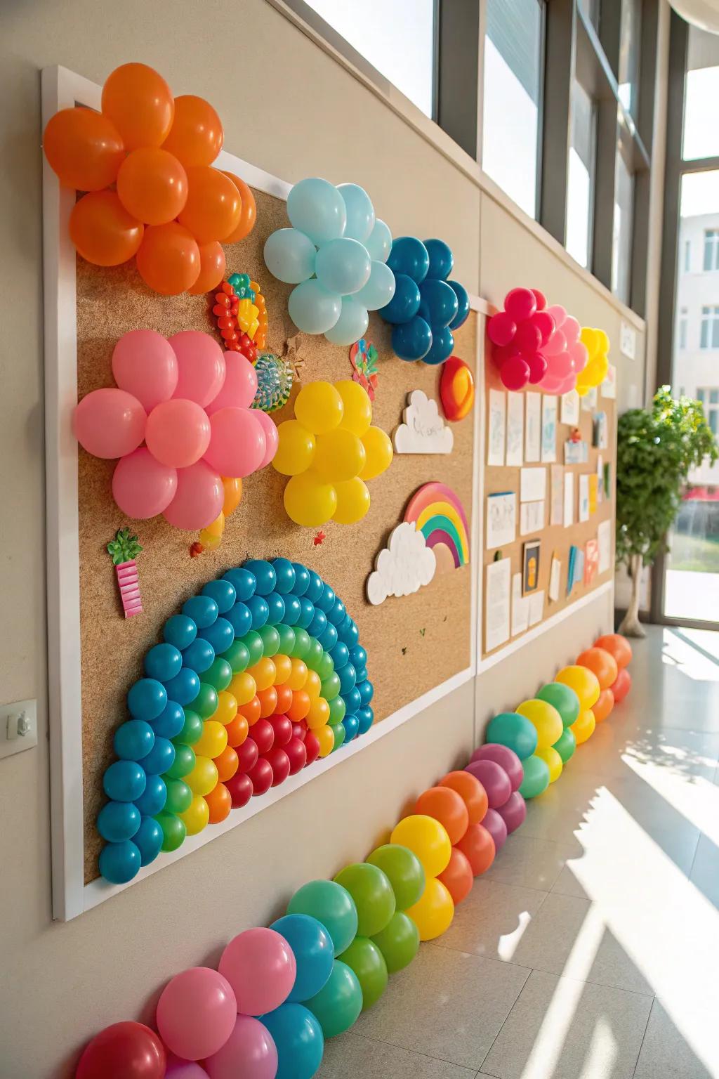 Balloons add a playful and festive dimension to the carnival-themed board.