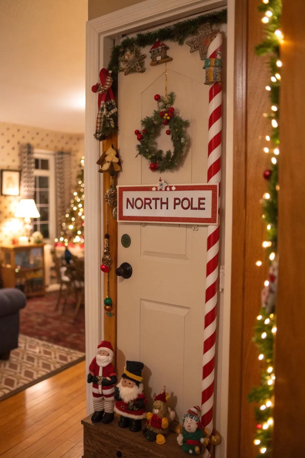 Santa's workshop theme turns this doorway into a festive adventure.