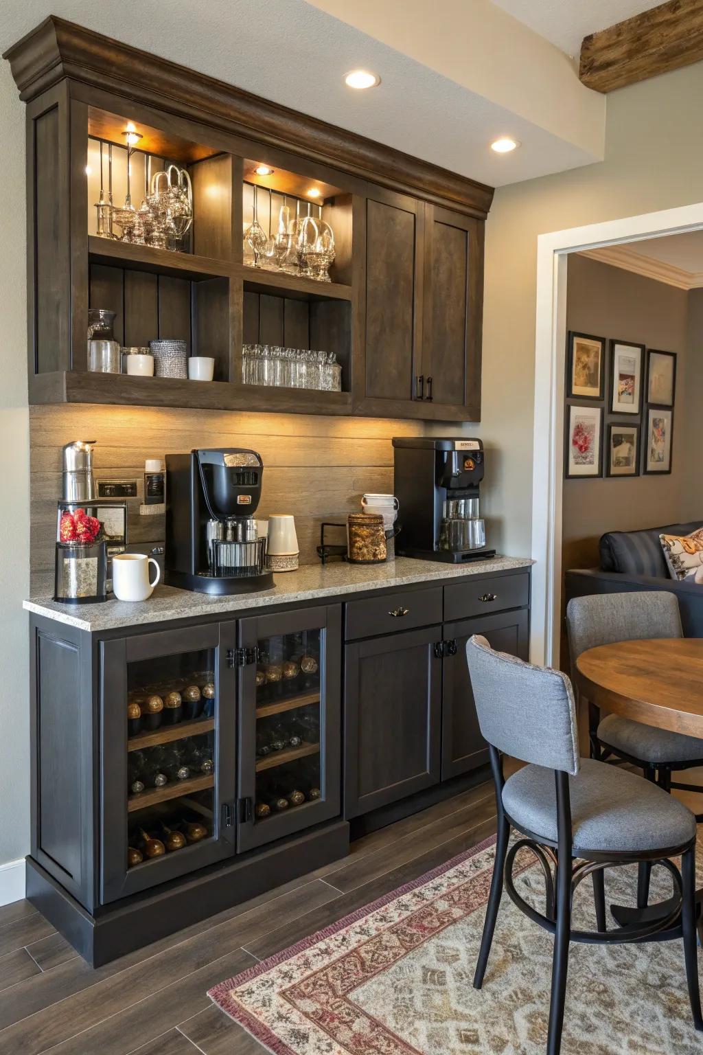 Narrow spaces make perfect coffee nooks with the right setup.