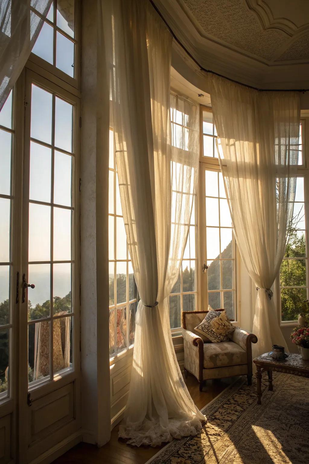 Translucent drapes beautifully amplify natural illumination while maintaining seclusion.