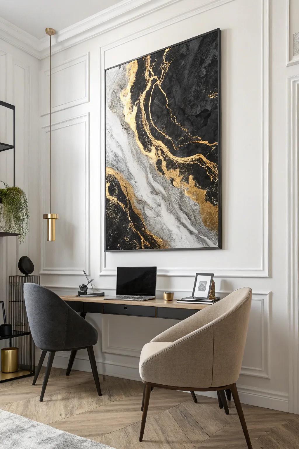 Instill opulence through a liquid ebony and aurum portrayal