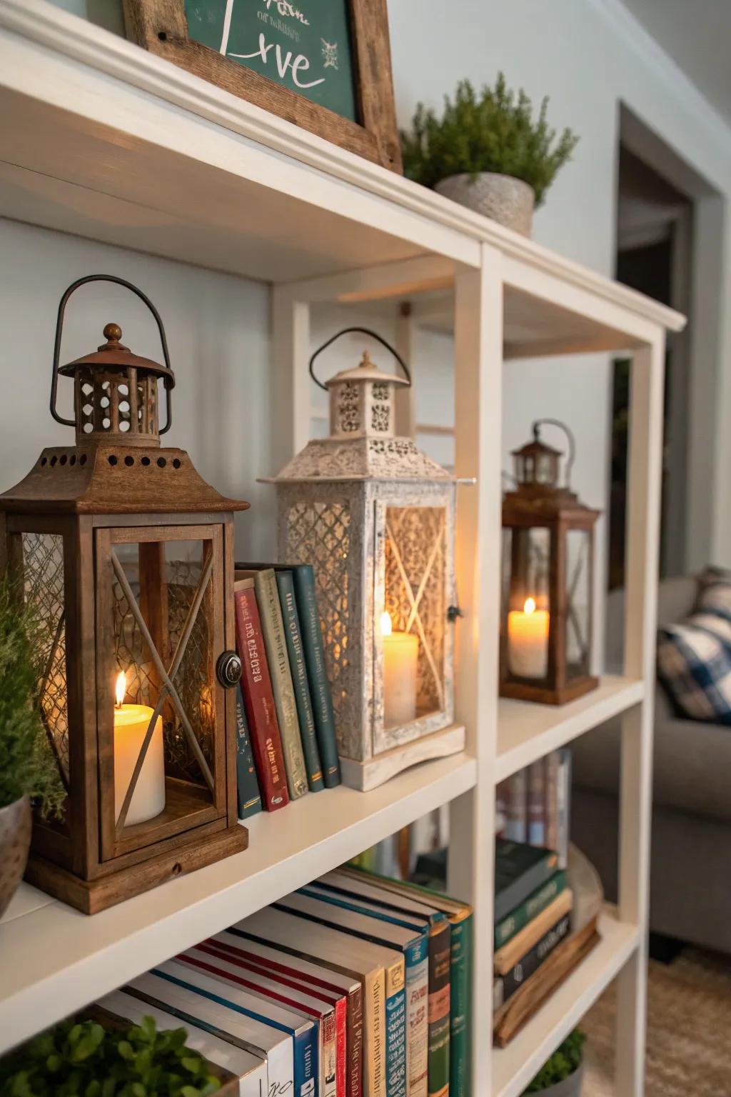 Lanterns can serve as stylish bookends.