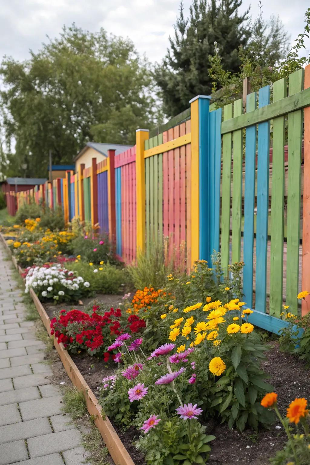 Painted horizontal panels bring color to your yard.