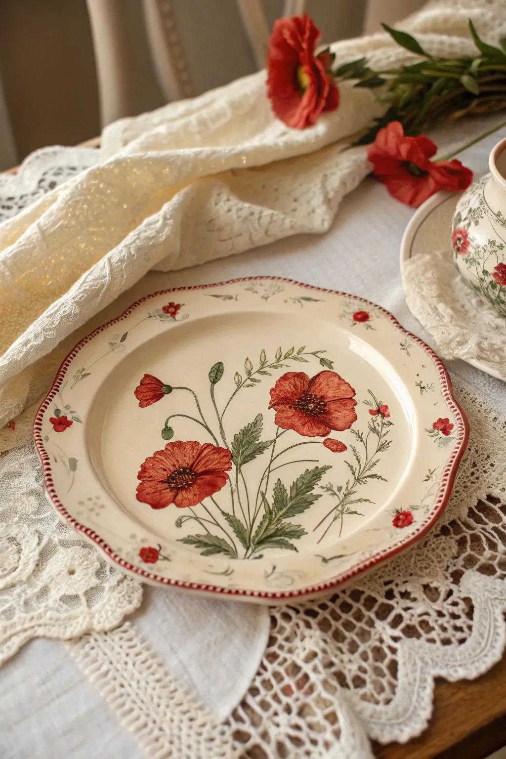 Poppies add vintage charm and vibrant color to your plate designs.