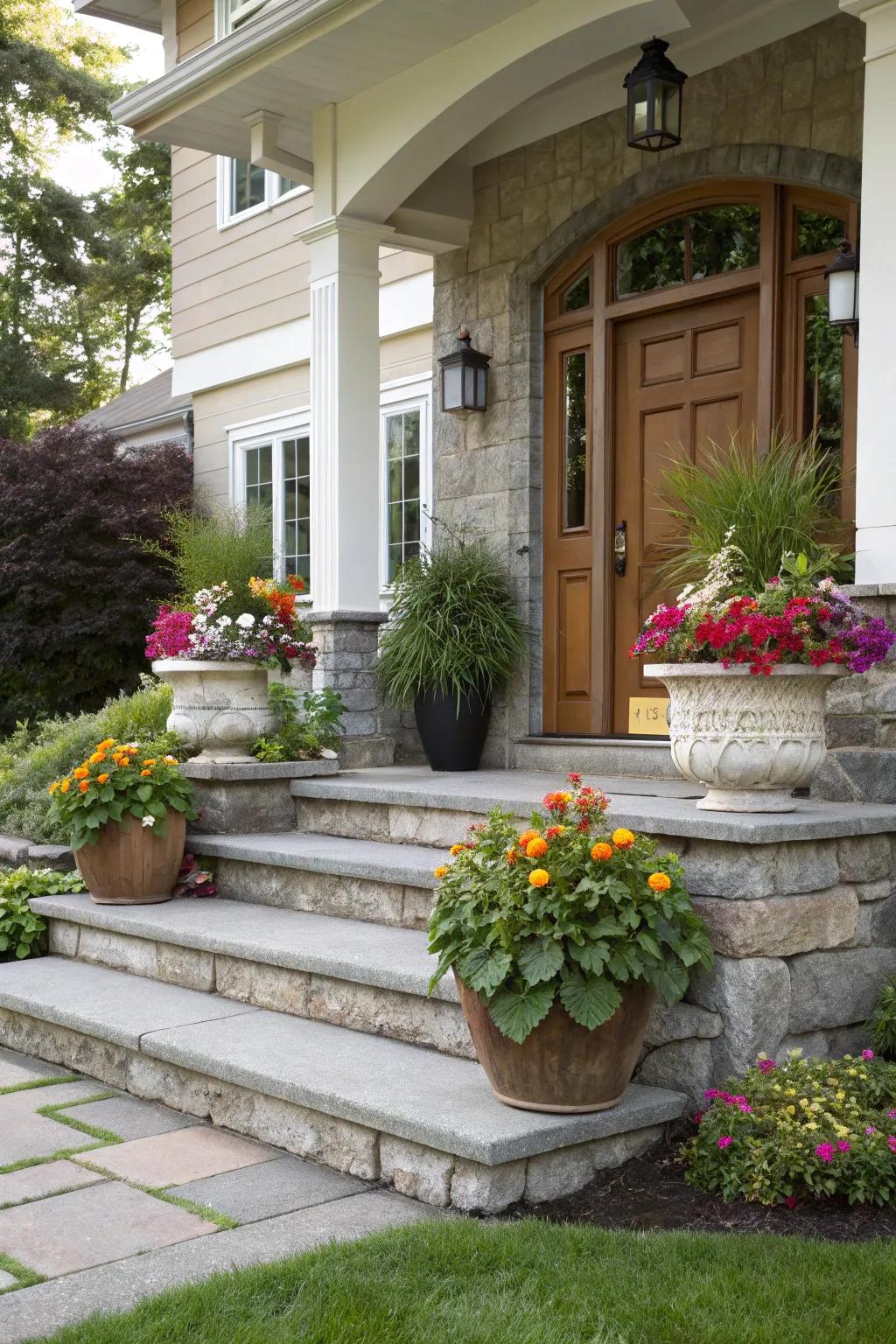 Create depth with planters on different levels.