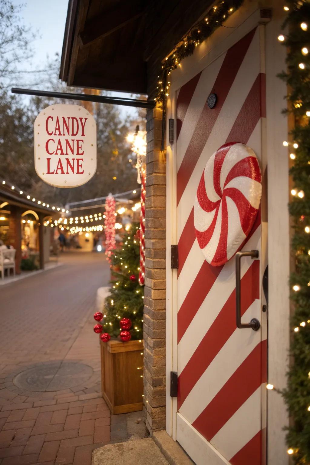 Traverse into Candy Cane Promenade with this delectable and festive door decoration.