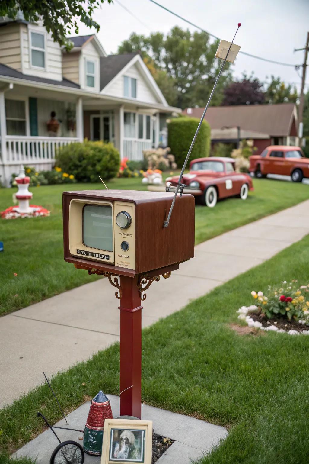 A retro TV mailbox broadcasting ingenuity and nostalgia.