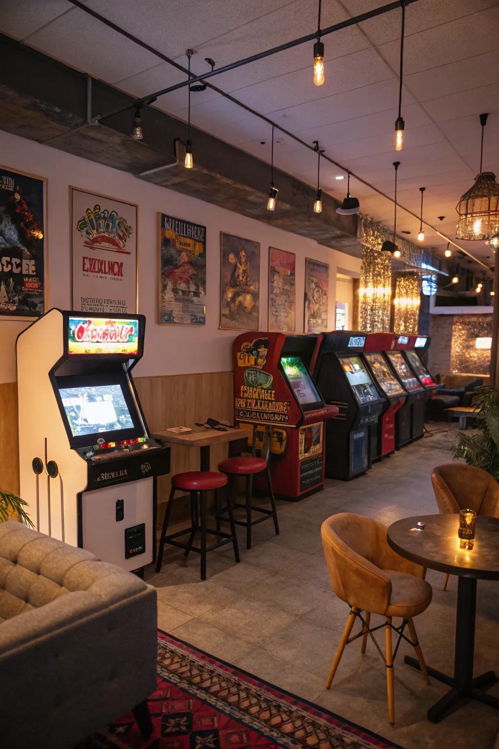 A retro arcade corner that brings nostalgia and fun to the gaming lounge.