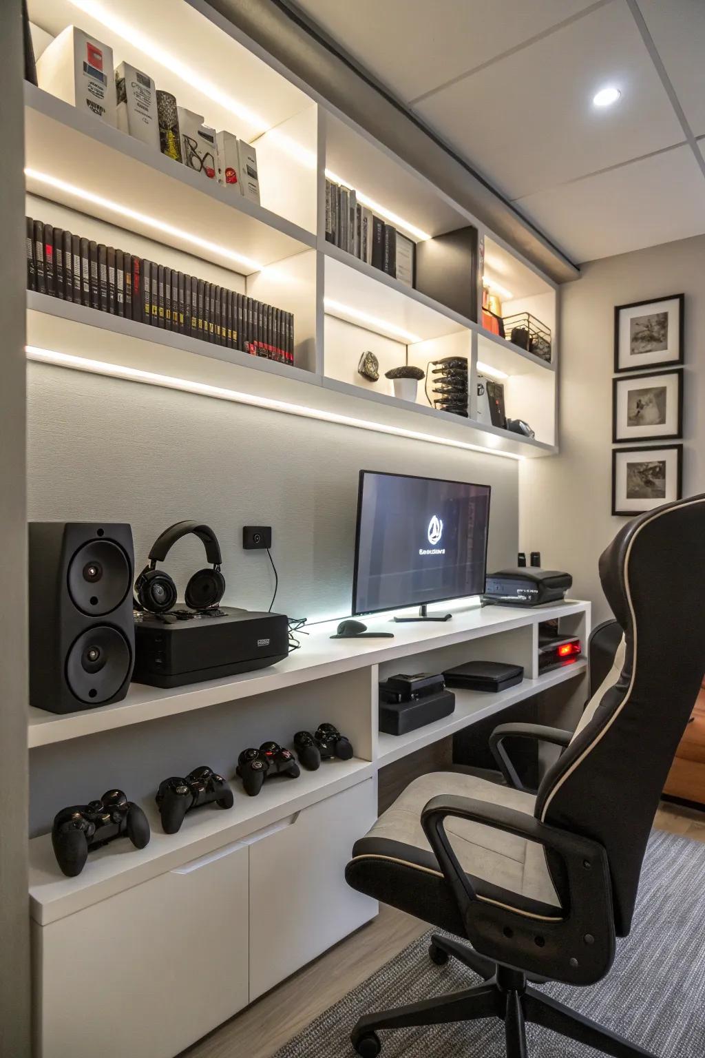 Make your gaming accessories a key element of your room’s decor.
