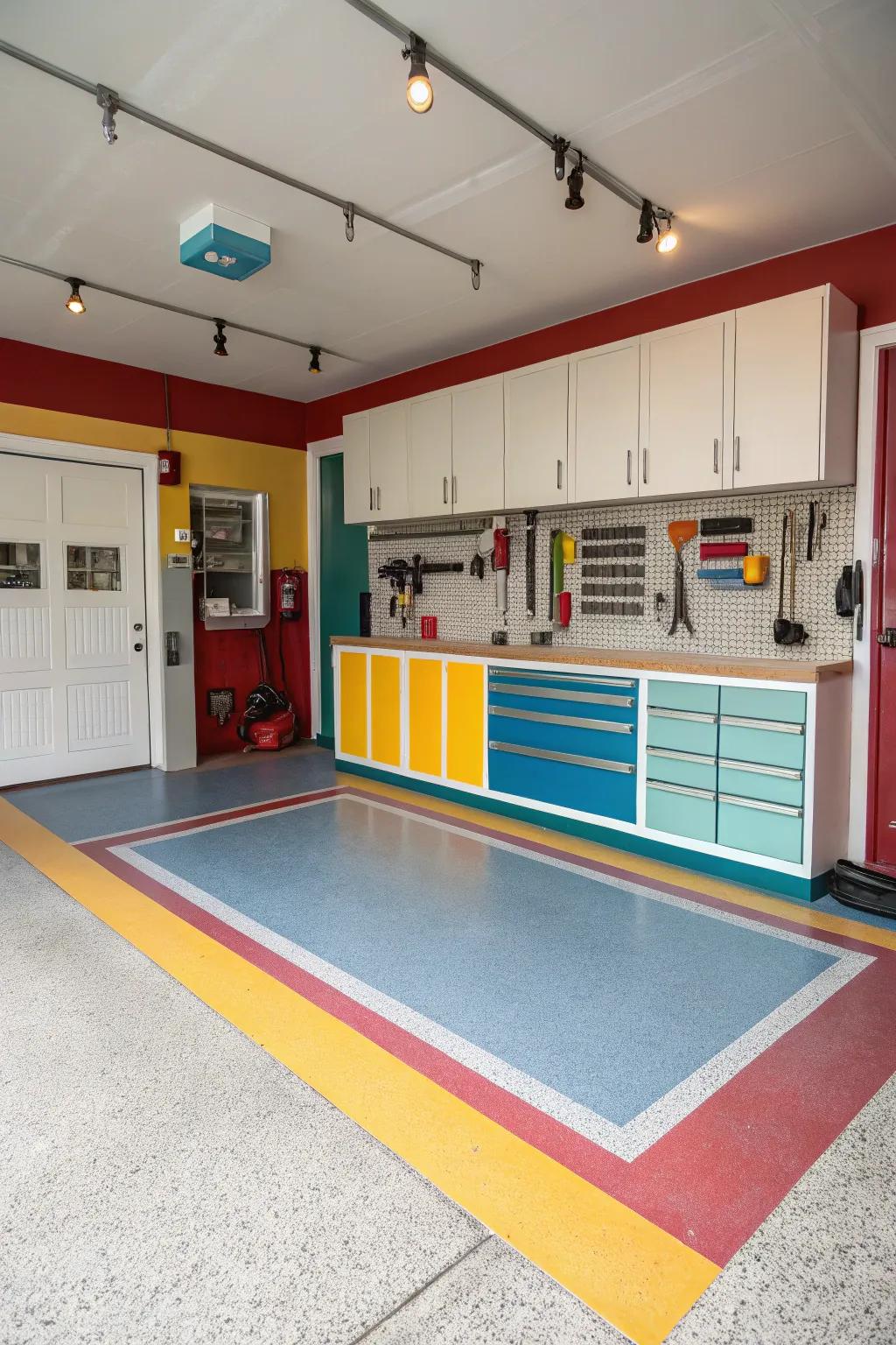 Color-coordinated baseboards enhance the aesthetic harmony of your garage.