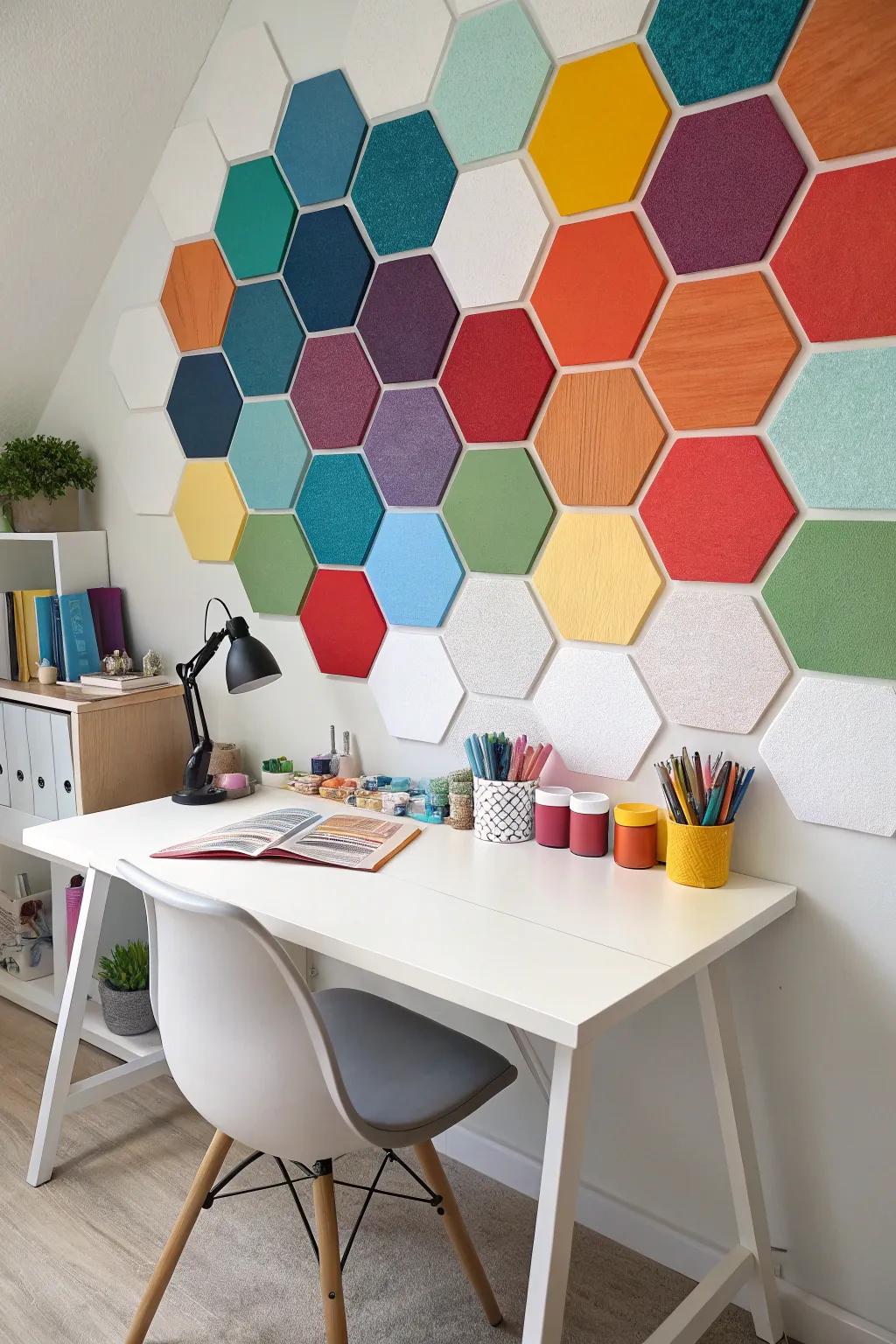 A random hexagon layout adds a whimsical touch to your decor.