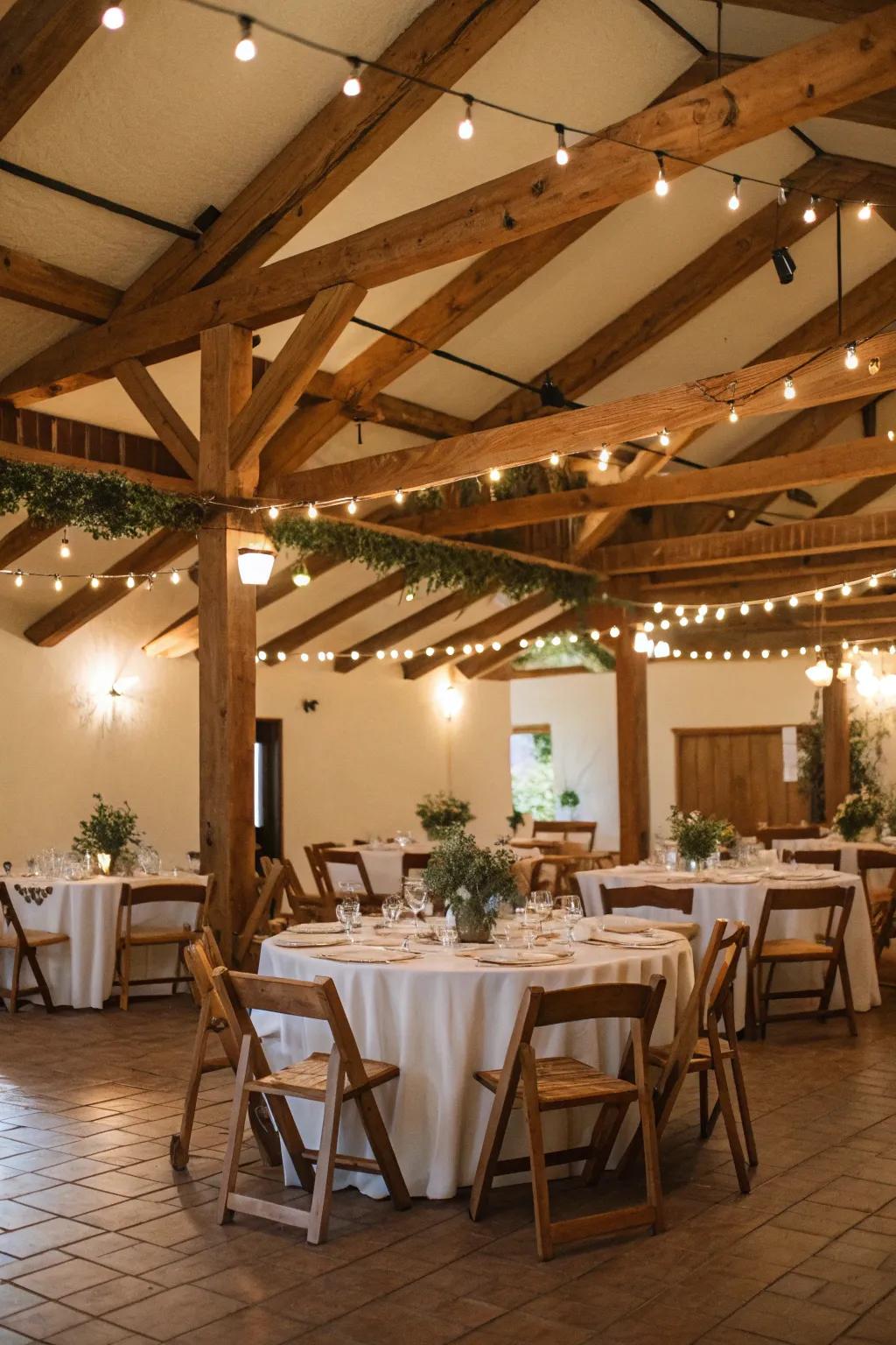 Rustic wooden beams add charm to the venue.