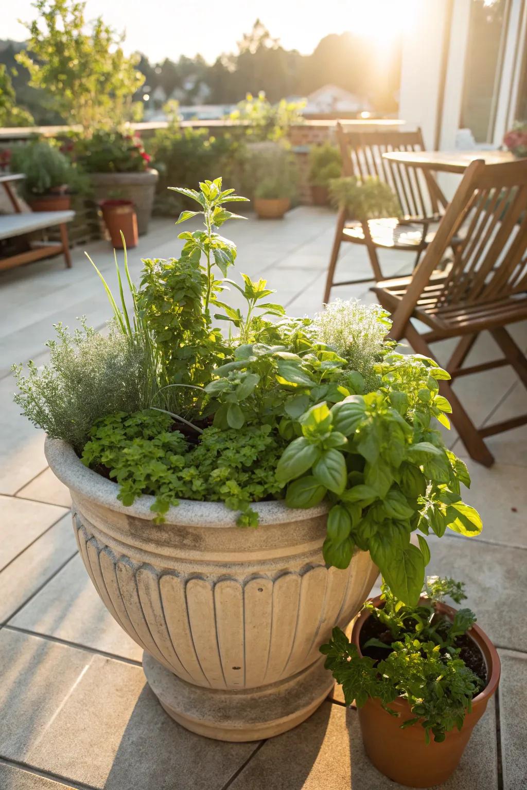 Create a fragrant herb garden in a pot.