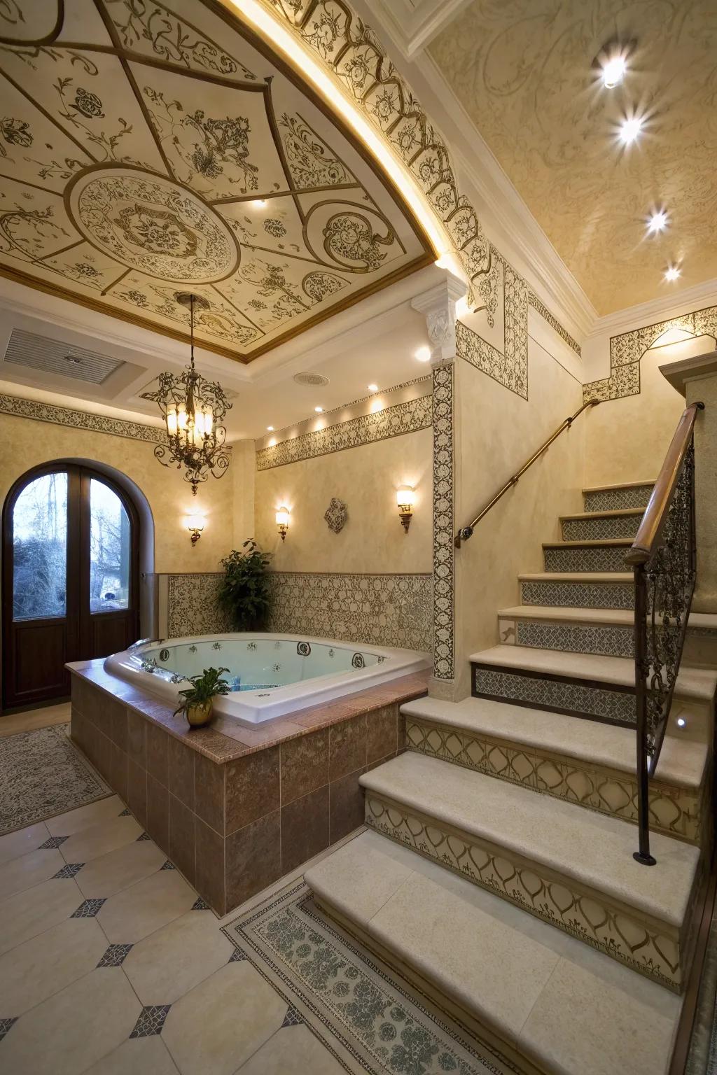 Unique design features add character to the primary bathroom.