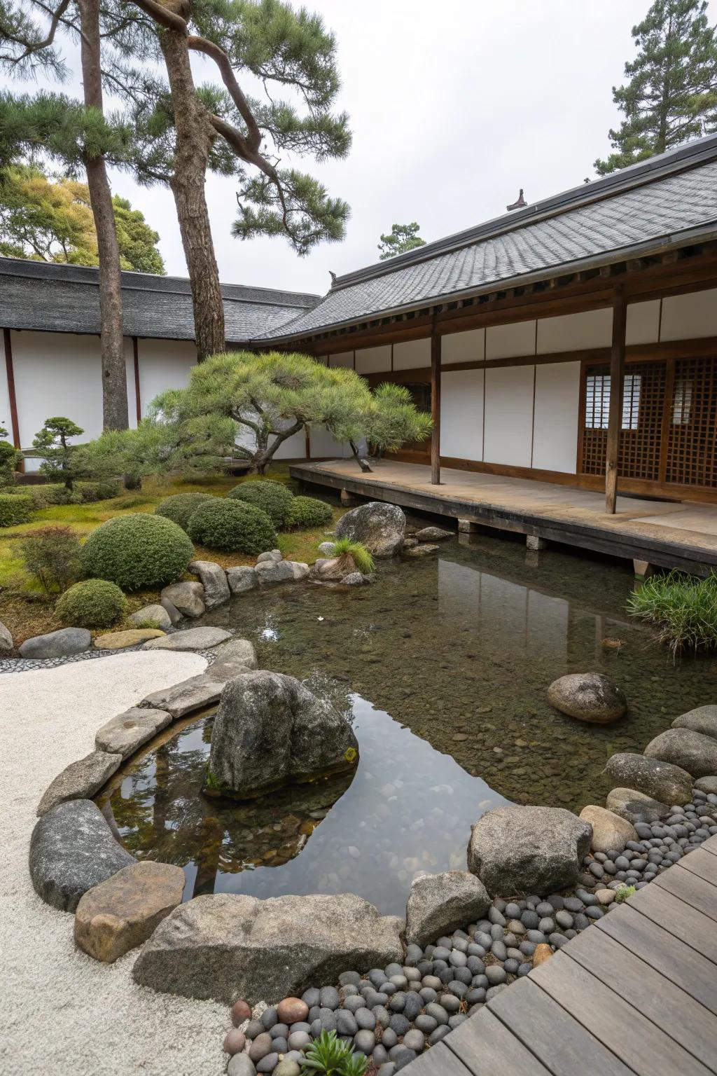 A Zen-inspired mini pond for a meditative garden retreat.