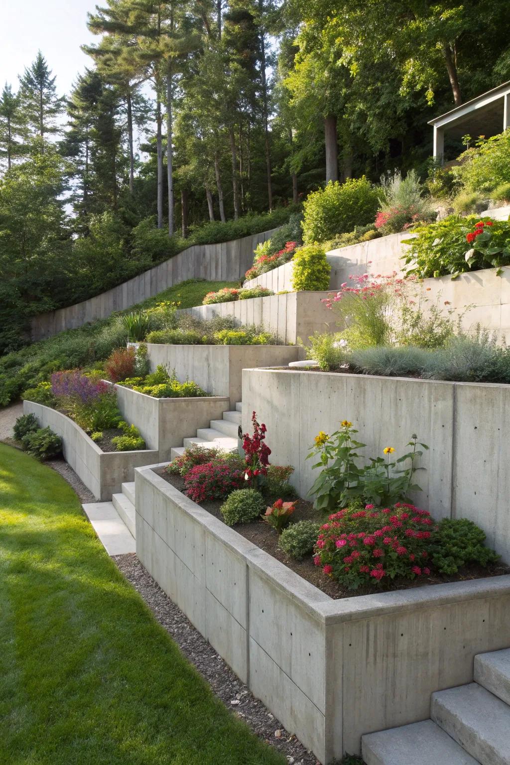 Rockfaces of varied heights for a dynamic garden.