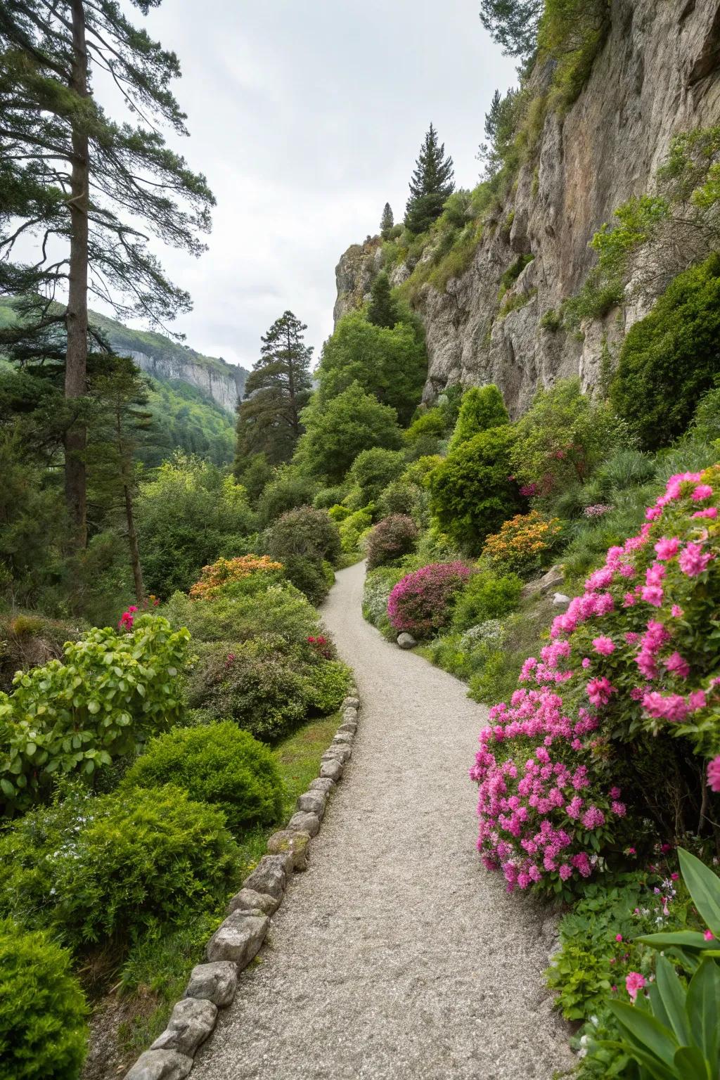 A winding gravel passage enticing exploration through the garden.