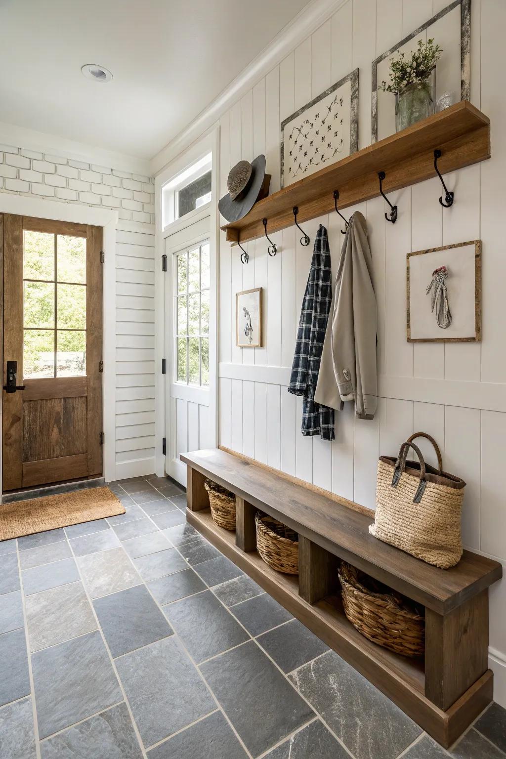 Combining textures for an engaging mudroom design