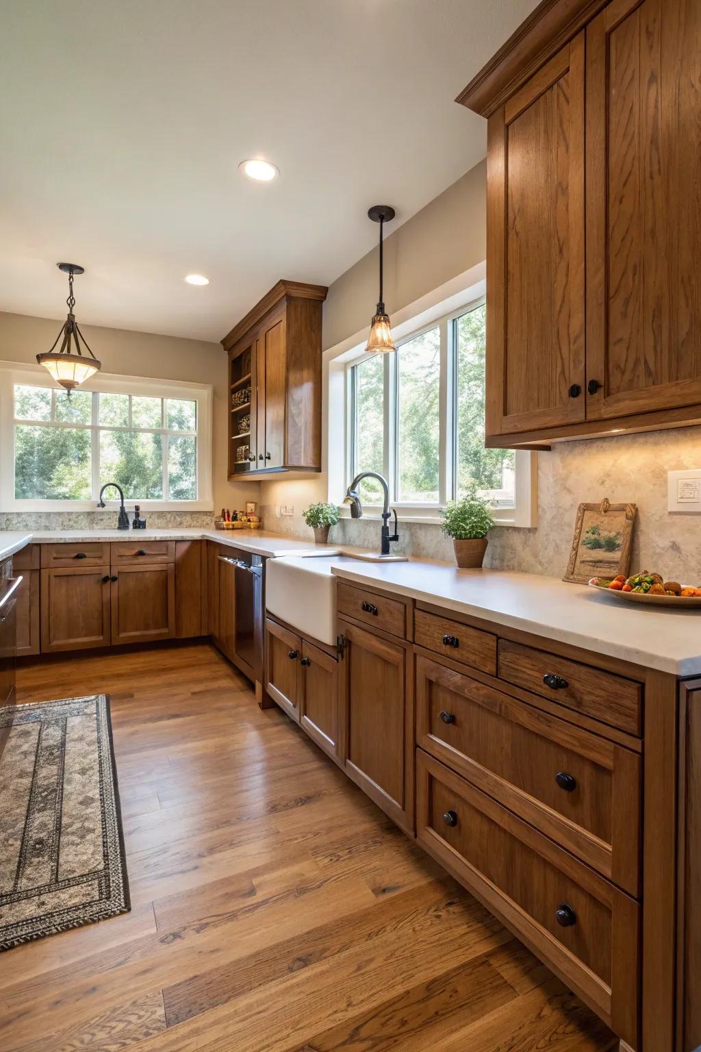 Functional storage solutions that highlight oak floors.