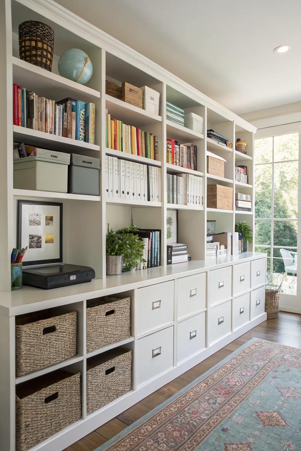 Spacious shelving for ultimate office organization.